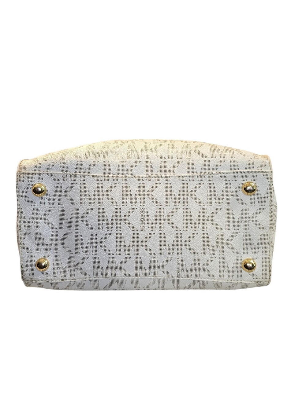 Michael Kors Tan Leather and Cream MK Logo Satchel with Gold Accents - Picture 5 of 10